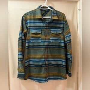 🔴Eddie Bauer striped fleece flannel button down shirt size medium